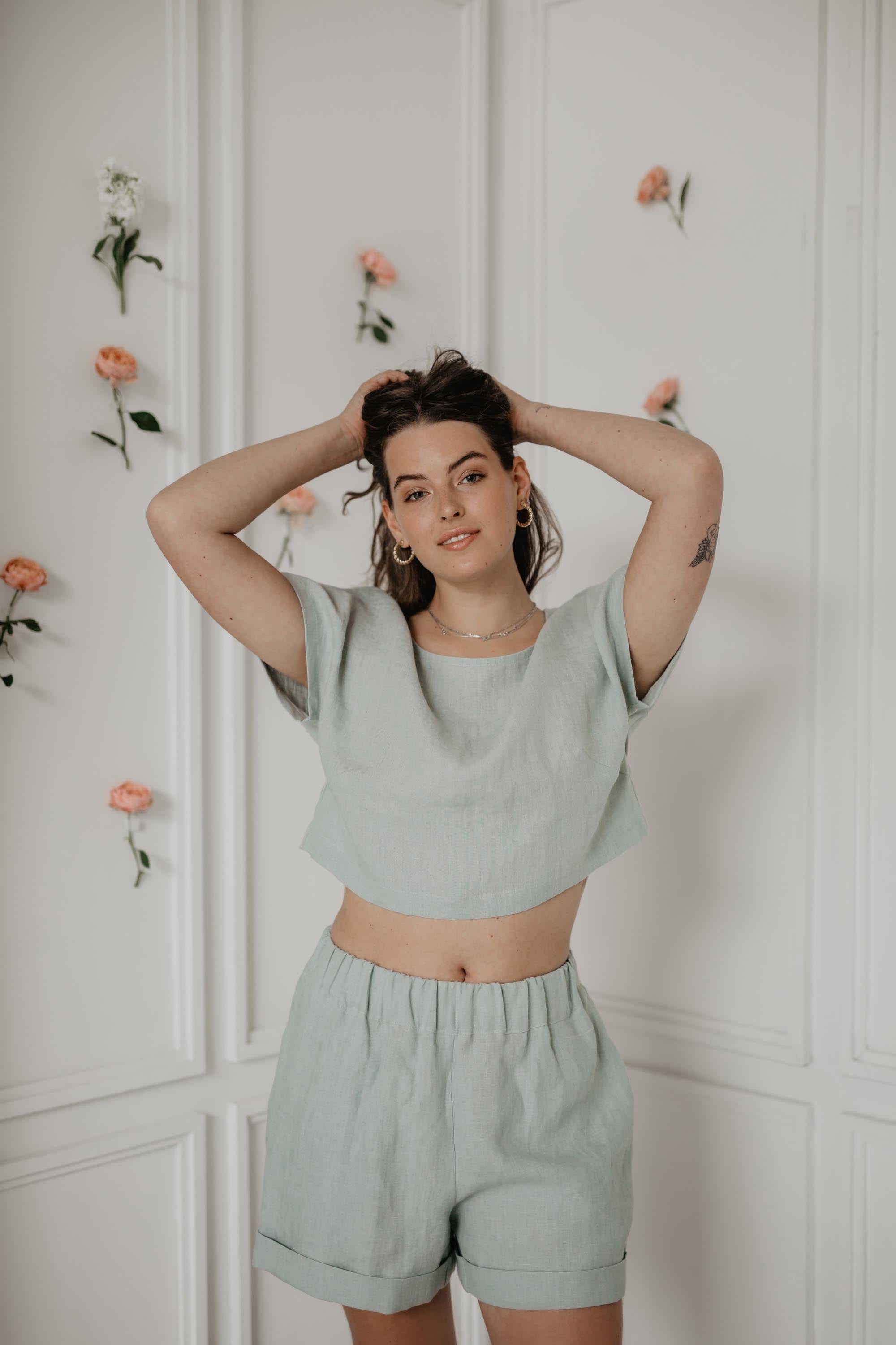 AmourLinen Linen bottom Linen shorts MIA in Green Linen shorts MIA in Green